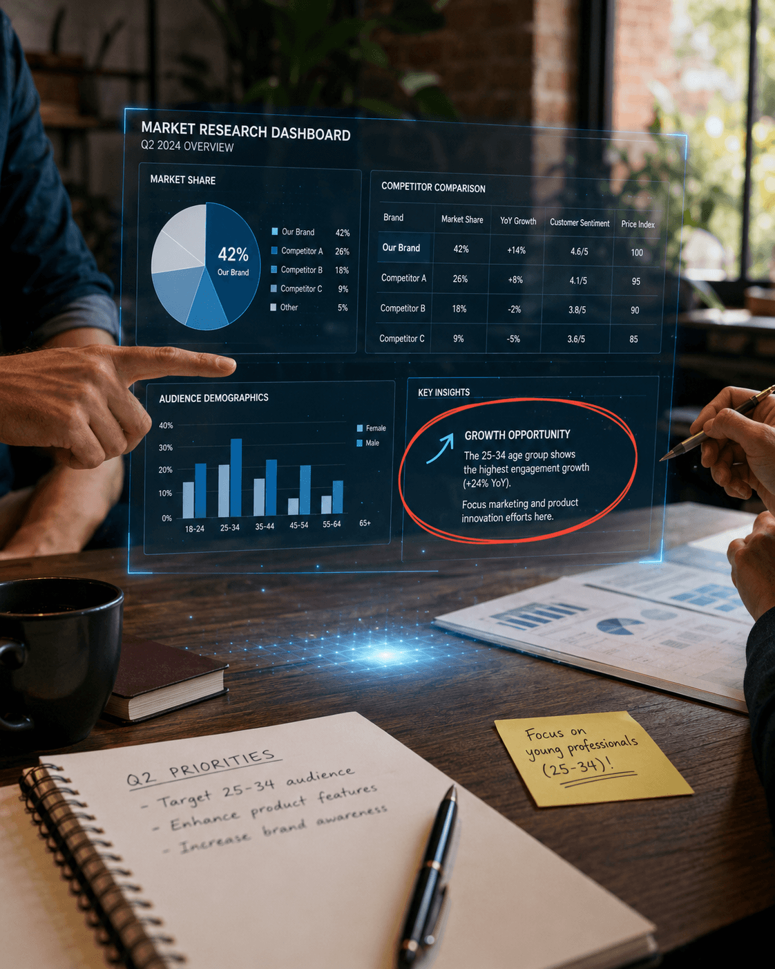 Team analyzing market research data and competitor insights